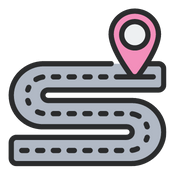 road with pink location marker