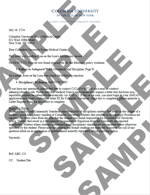 Sample letter of disciplinary certification